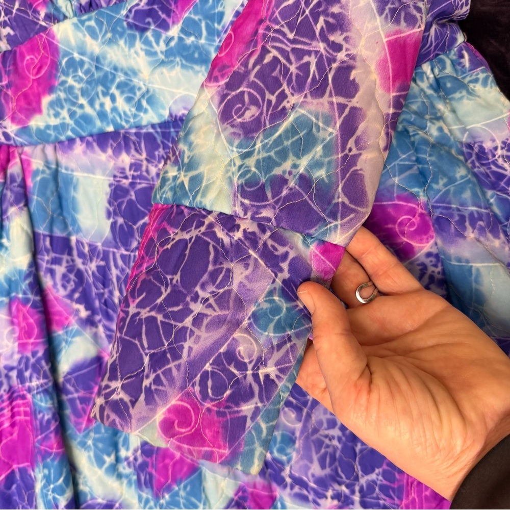 Vintage Purple Blue & Pink 60’s 70’s quilted long sleeve pencil Maxi Dress XS - Picture 11 of 16